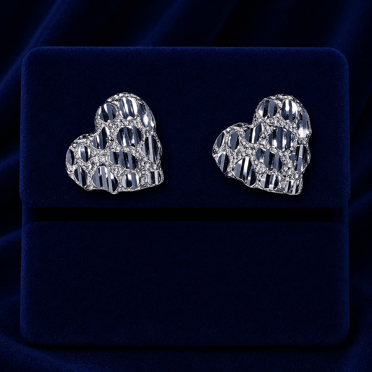 Heart Nugget Diamond-Cut Stud Earrings