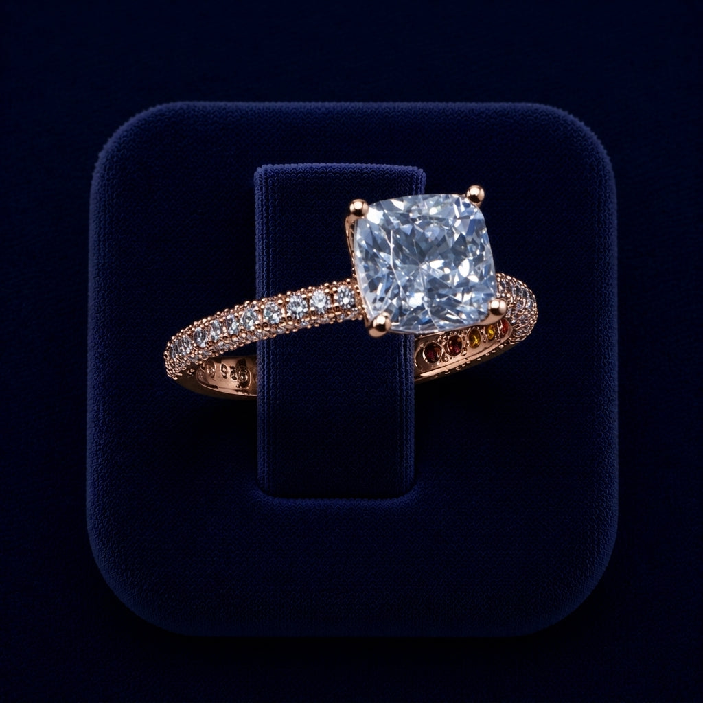 3 CT Cushion-Cut VVS Moissanite Diamond Pavé Engagement Ring By Shaped Jewelers