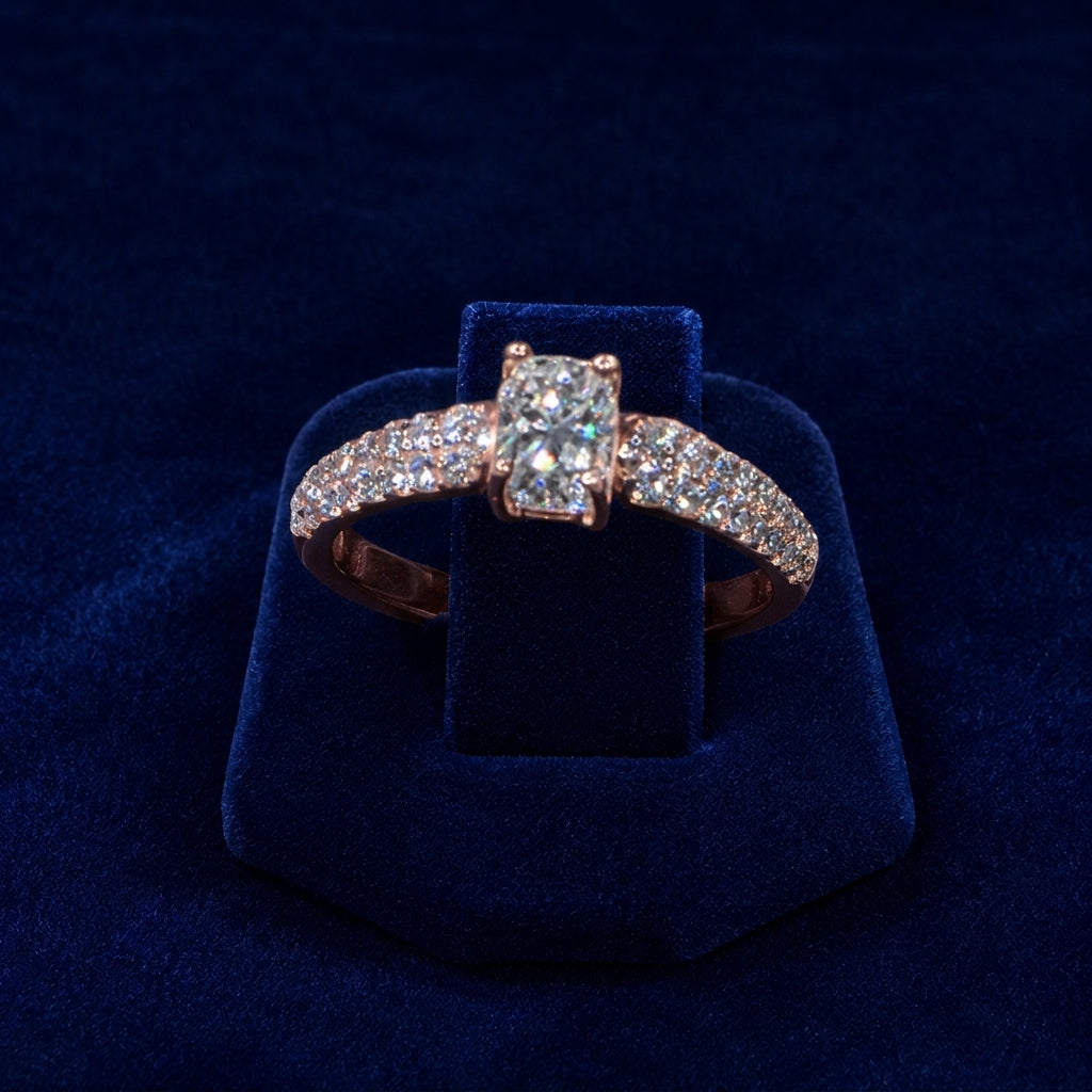 3 CT Cushion-Cut VVS Moissanite Diamond Two-Stone Pavé Ring By Shaped Jewelers