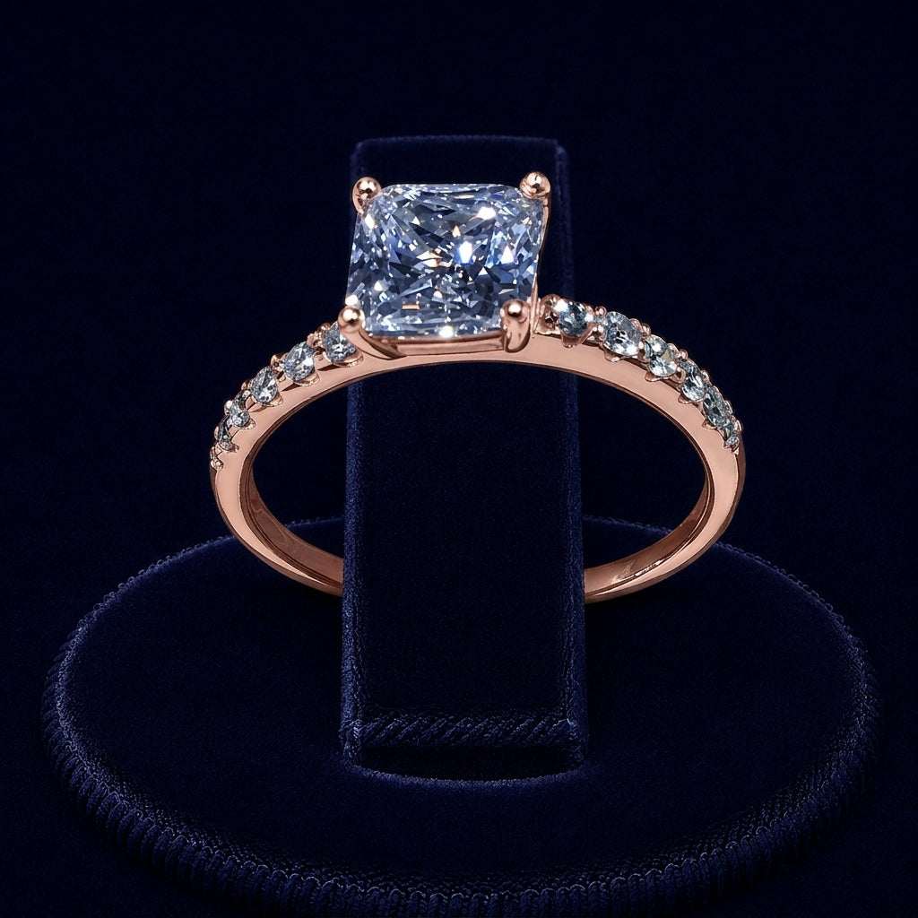 3 CT Princess-Cut VVS Moissanite Diamond Pavé Engagement Ring By Shaped Jewelers