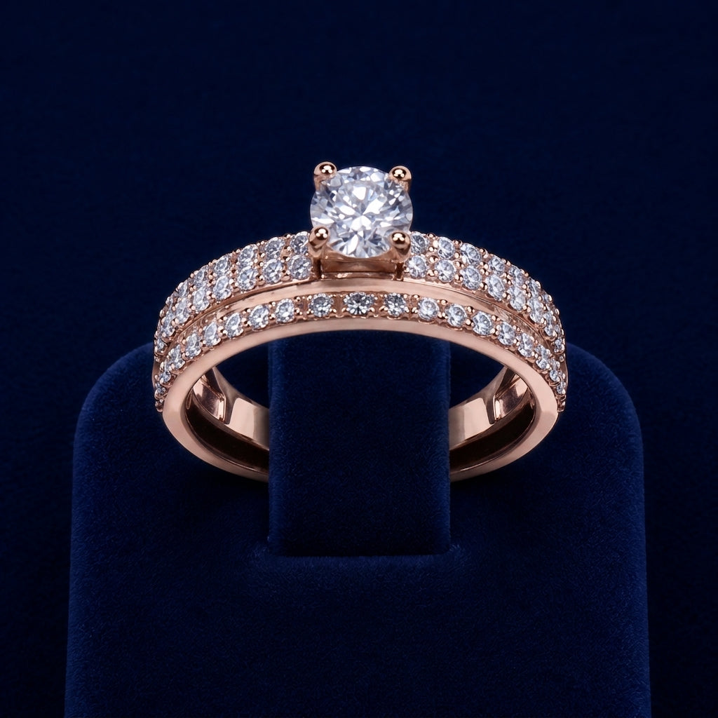 3 CT Round-Cut VVS Moissanite Diamond Bridal Ring Set By Shaped Jewelers