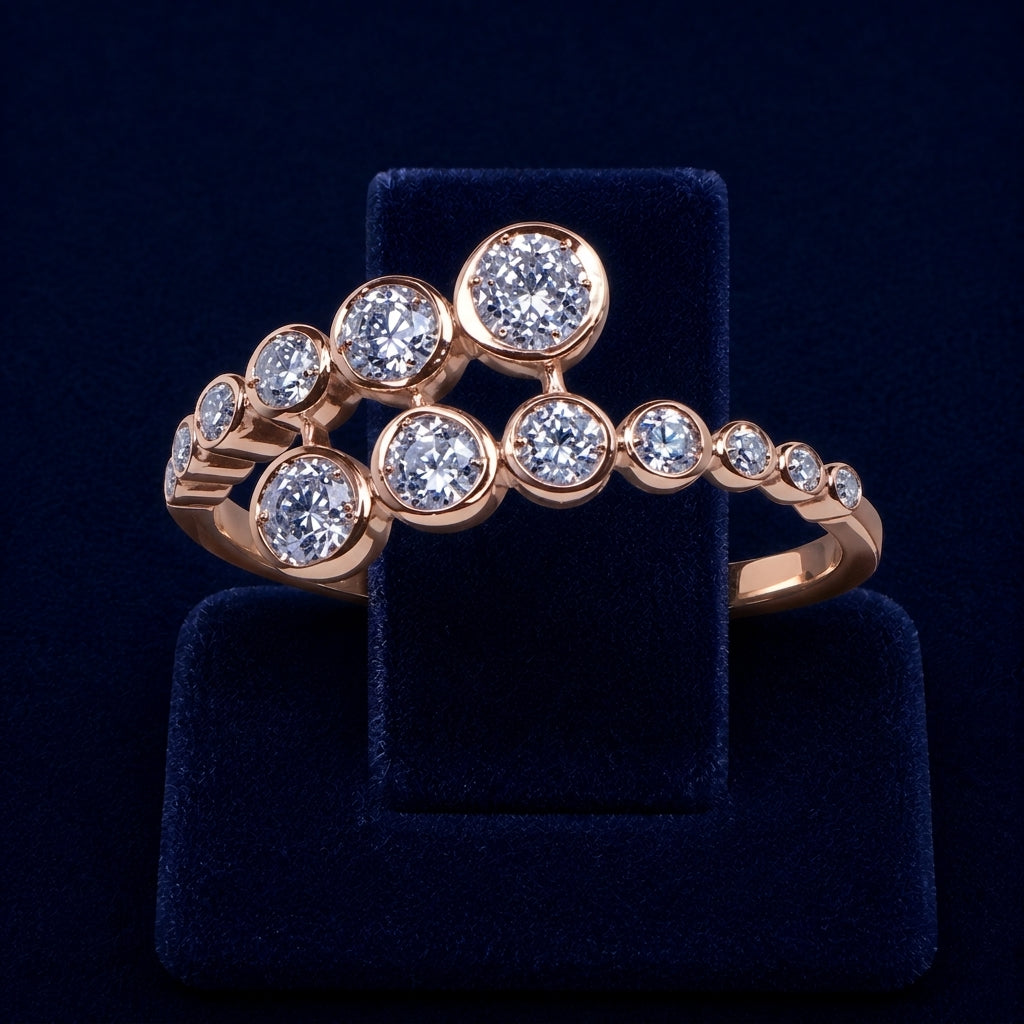 4 CT Round-Cut VVS Moissanite Diamond Graduated Bezel-Set Double-Row Statement Ring By Shaped Jewelers