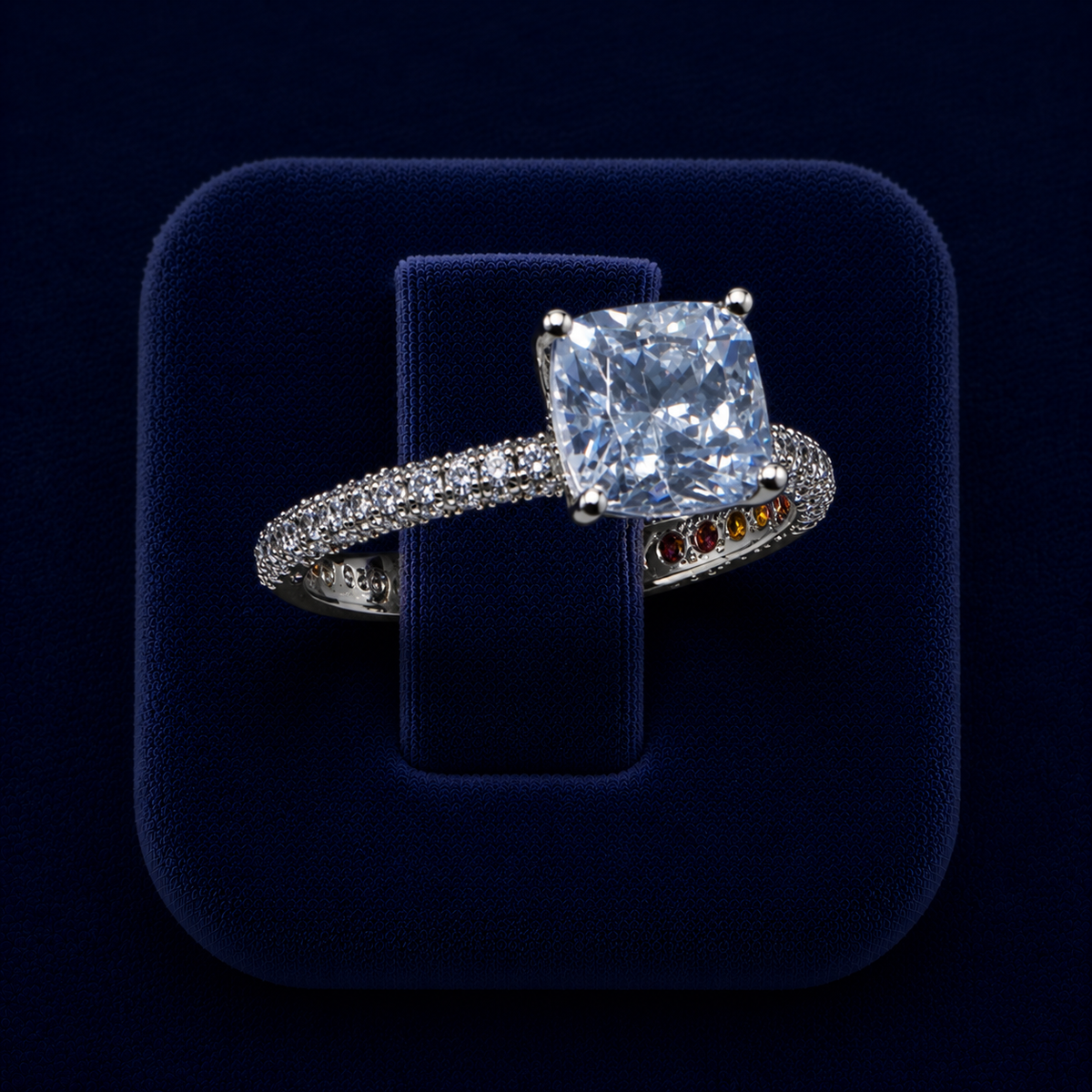 3 CT Cushion-Cut VVS Moissanite Diamond Pavé Engagement Ring