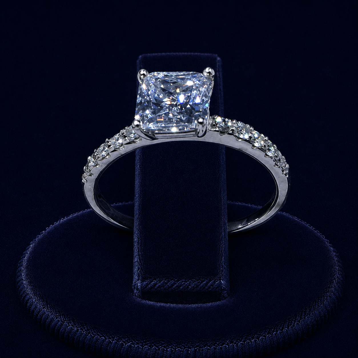 3 CT Princess-Cut VVS Moissanite Diamond Pavé Engagement Ring