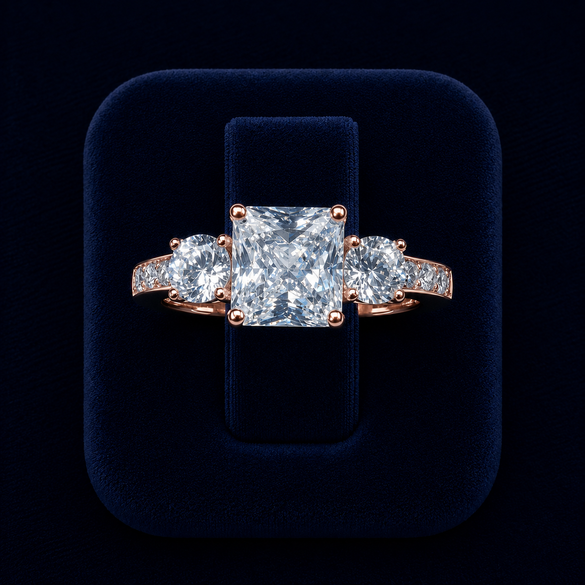 5 CT Princess & Round-Cut VVS Moissanite Diamond Three-Stone Engagement Ring By Shaped Jewelers