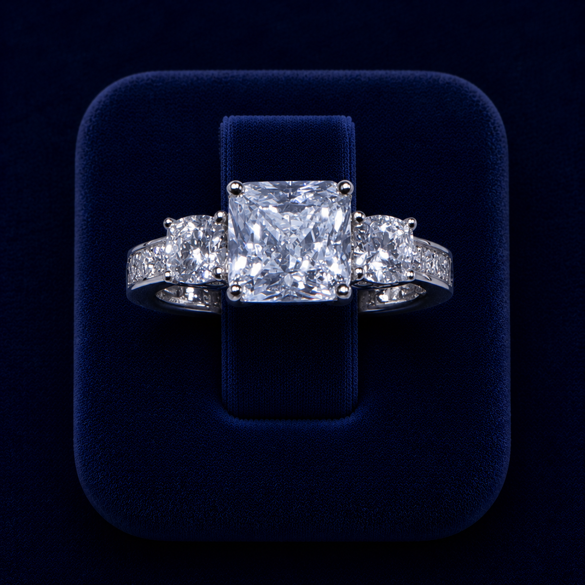 5 CT Princess & Pear-Cut VVS Moissanite Diamond Three-Stone Engagement Ring