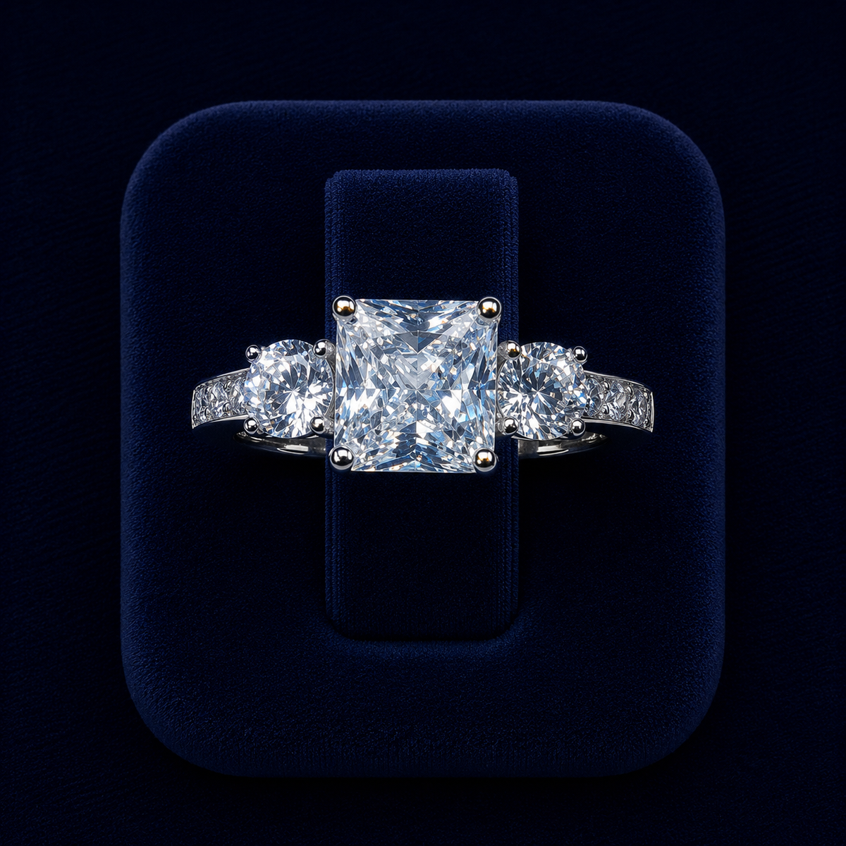 5 CT Princess & Round-Cut VVS Moissanite Diamond Three-Stone Engagement Ring