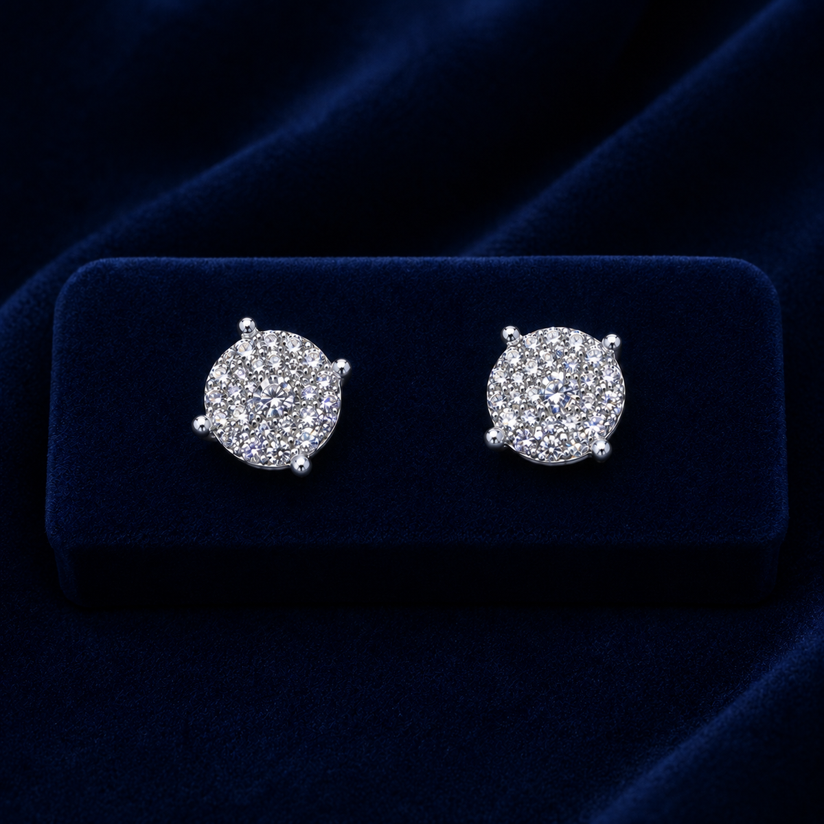 Round Pave Prong Cluster Stud Earrings