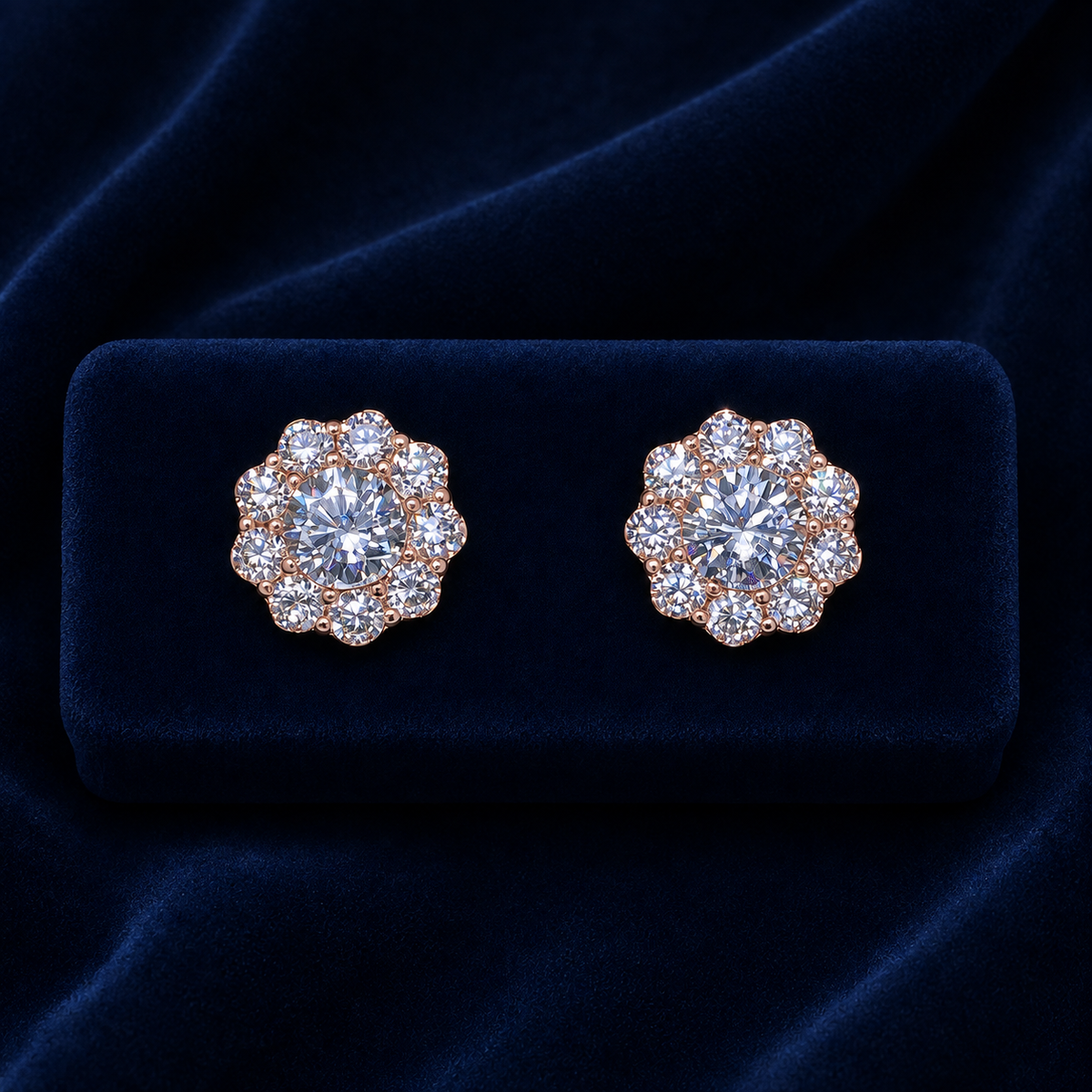 Scalloped Flower Halo Stud Earrings By Shaped Jewelers