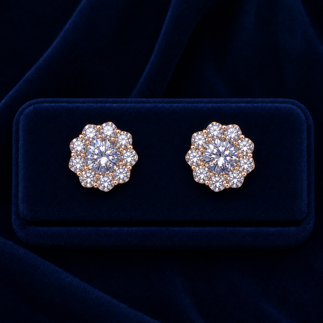 Seven-Stone Flower Cluster Stud Earrings By Shaped Jewelers