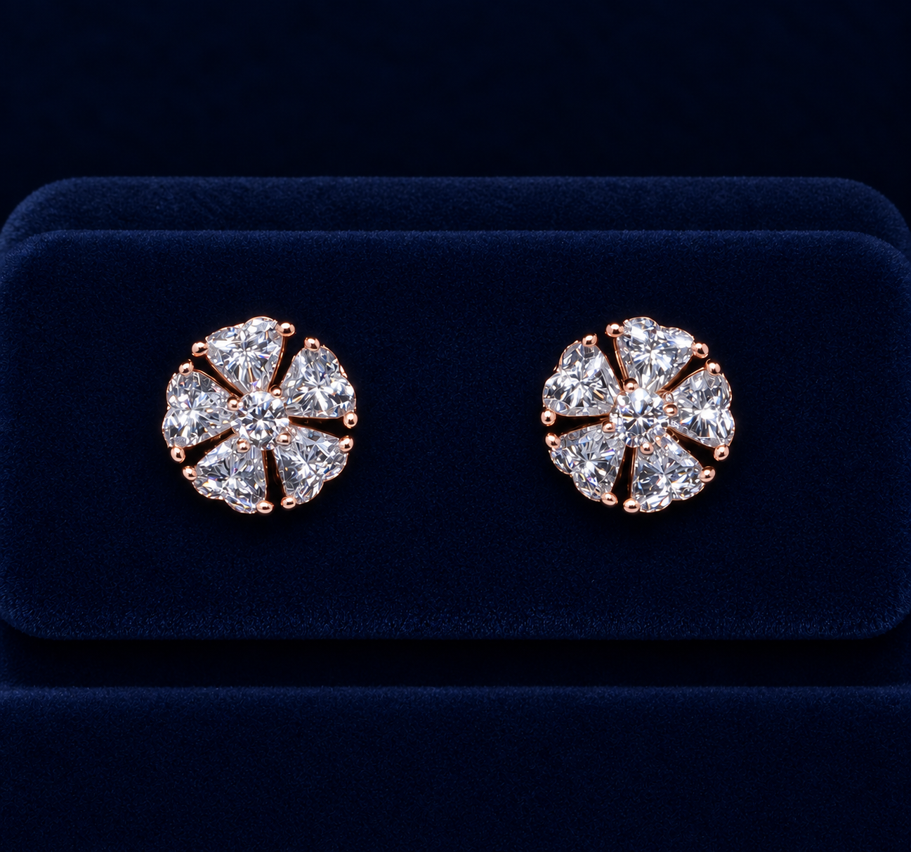 Snowflake Heart-Cut Cluster Stud Earrings By Shaped Jewelers