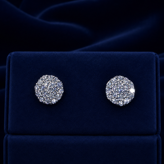 Round Pave Dome Cluster Stud Earrings