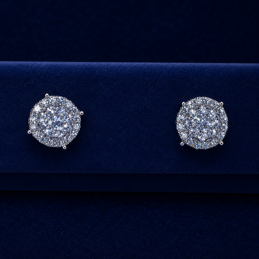 3D Two-Layer Round Cluster Stud Earrings