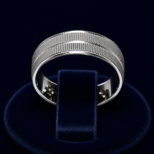 Milgrain-Edge Ribbed Band Ring