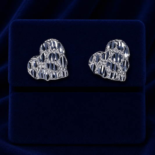 Heart Nugget Diamond-Cut Stud Earrings