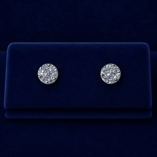 Round Cluster Halo Stud Earrings