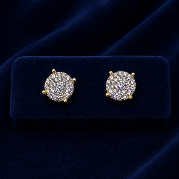 Round Pave Prong Cluster Stud Earrings