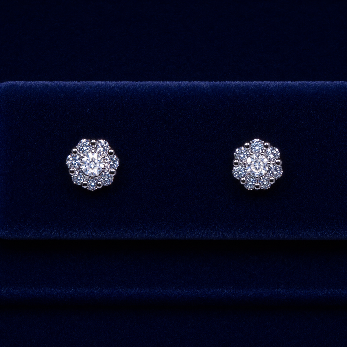 Flower Halo Solitaire Stud Earrings By Shaped Jewelers