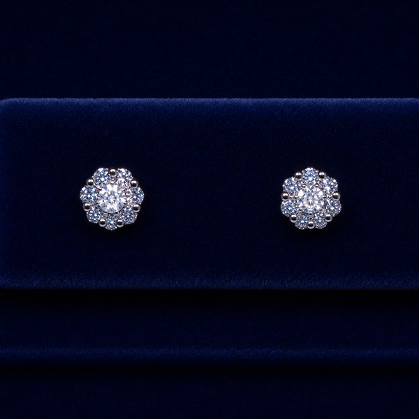Flower Halo Solitaire Stud Earrings By Shaped Jewelers