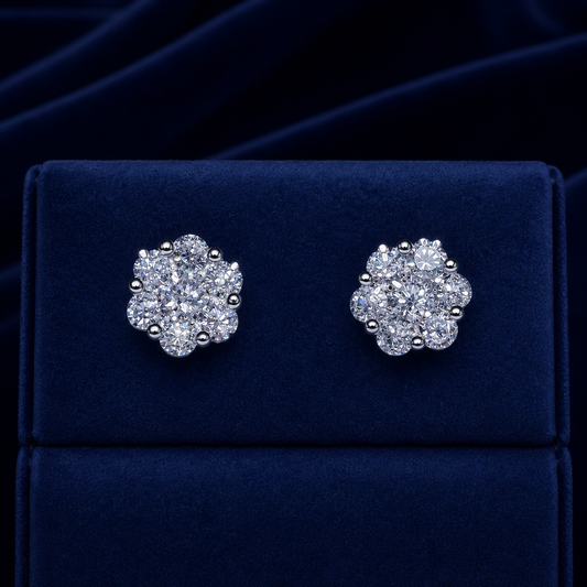 Medium Honeycomb Flower Cluster Stud Earrings