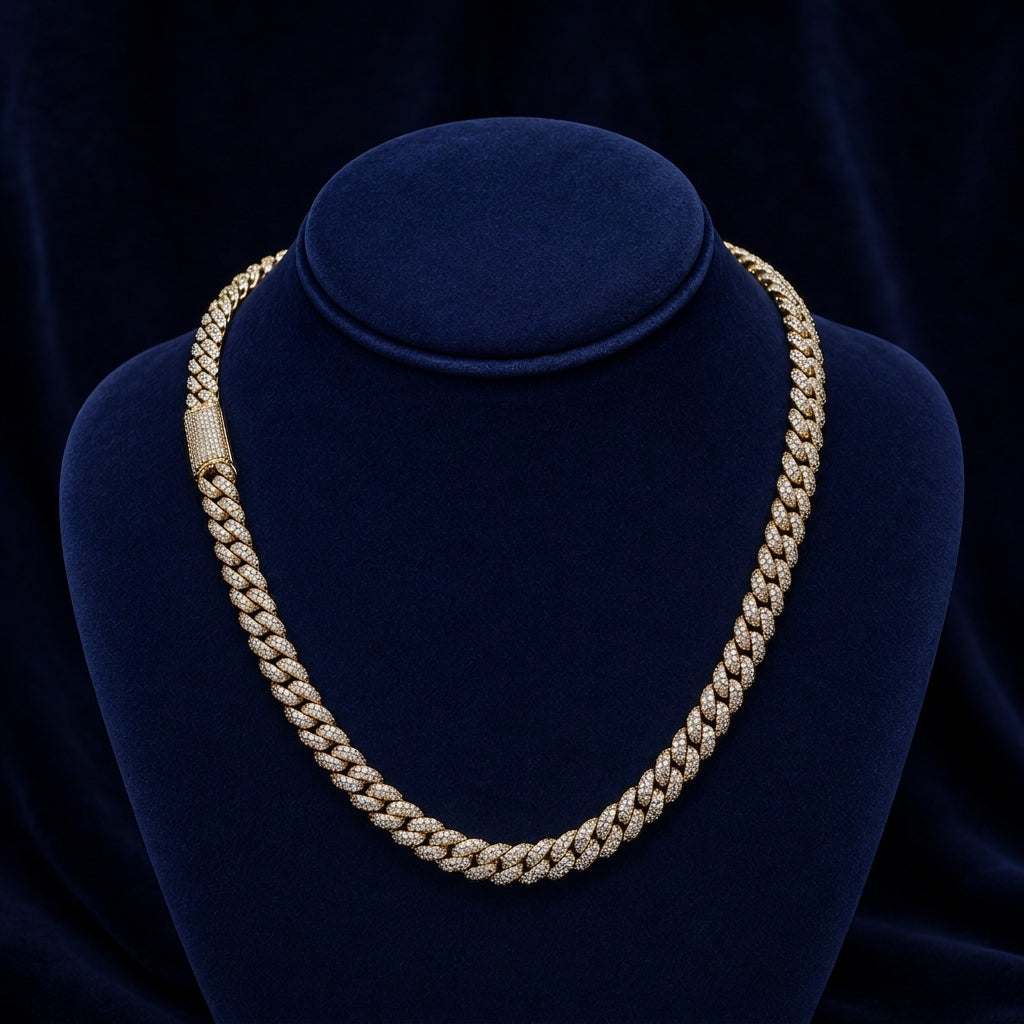12mm Round-Edge Honeycomb Miami Cuban Link — VVS Moissanite By Shaped Jewelers