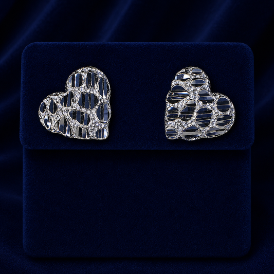 Large Heart Nugget Diamond-Cut Stud Earrings