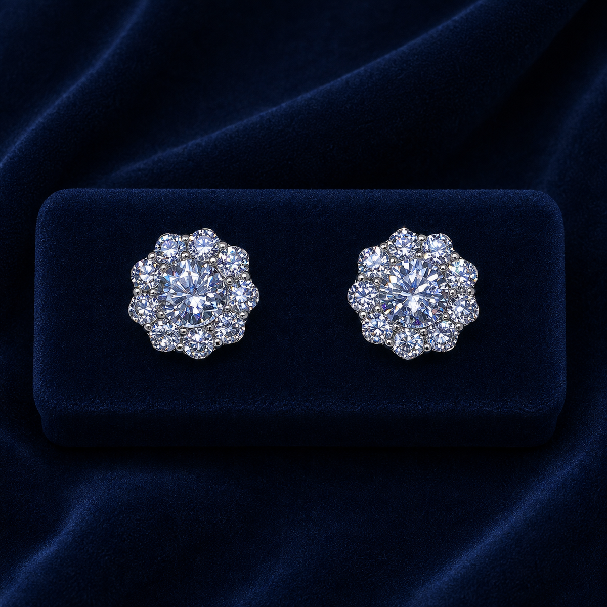 Scalloped Flower Halo Stud Earrings  By Shaped Jewelers