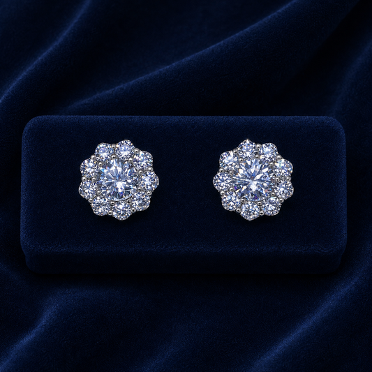 Scalloped Flower Halo Stud Earrings