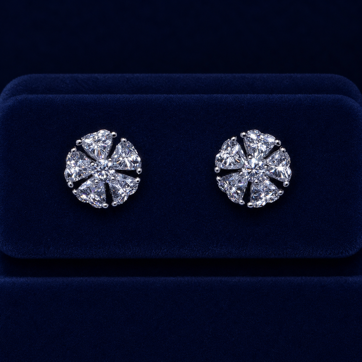 Snowflake Heart-Cut Cluster Stud Earrings By Shaped Jewelers