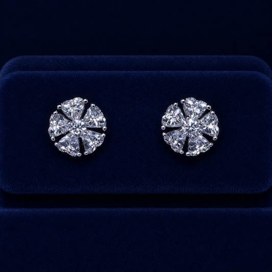 Snowflake Heart-Cut Cluster Stud Earrings