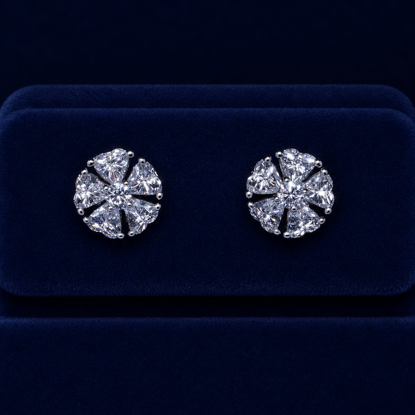Snowflake Heart-Cut Cluster Stud Earrings By Shaped Jewelers