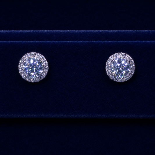 Round Halo Solitaire Stud Earrings By Shaped Jewelers