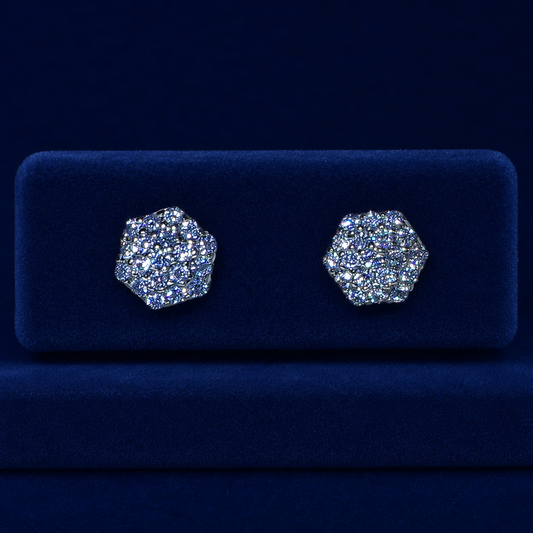 Sharp-Edge Honeycomb Cluster Stud Earrings  By Shaped Jewelers