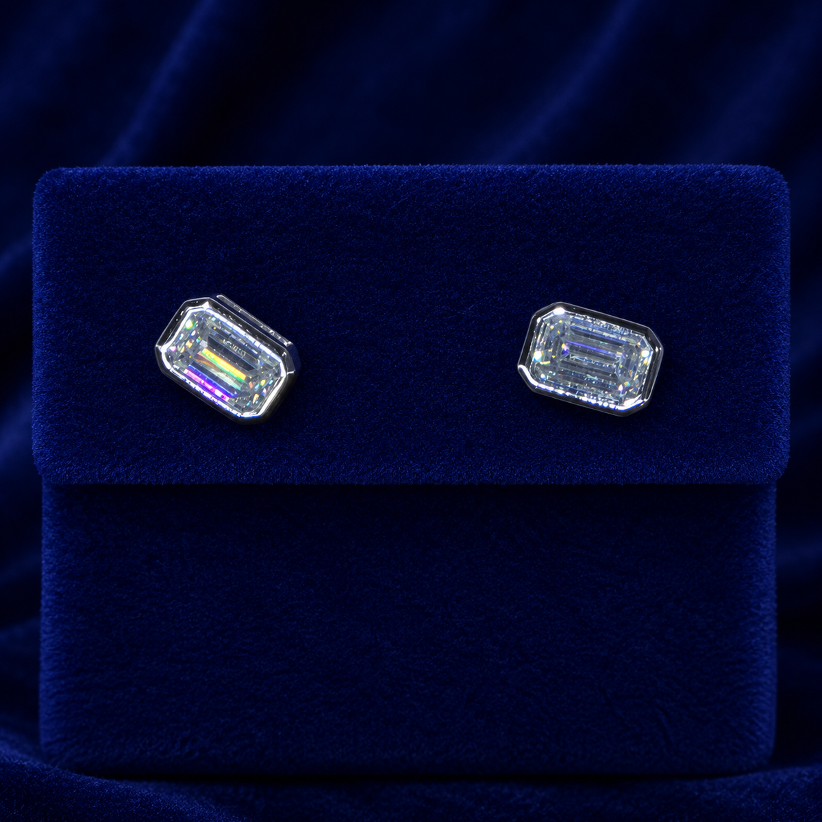 Small Emerald-Cut Bezel Stud Earrings By Shaped Jewelers