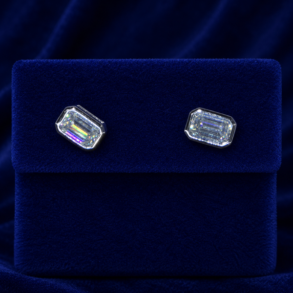 Small Emerald-Cut Bezel Stud Earrings By Shaped Jewelers