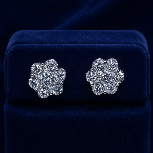 Round Petal Cluster Stud Earrings By Shaped Jewelers