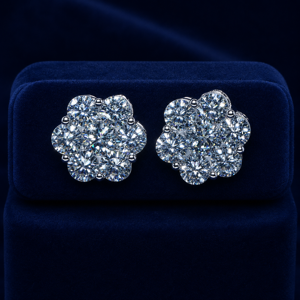 Big-Stone Flower Cluster Stud Earrings By Shaped Jewelers