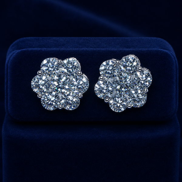 Big-Stone Flower Cluster Stud Earrings By Shaped Jewelers