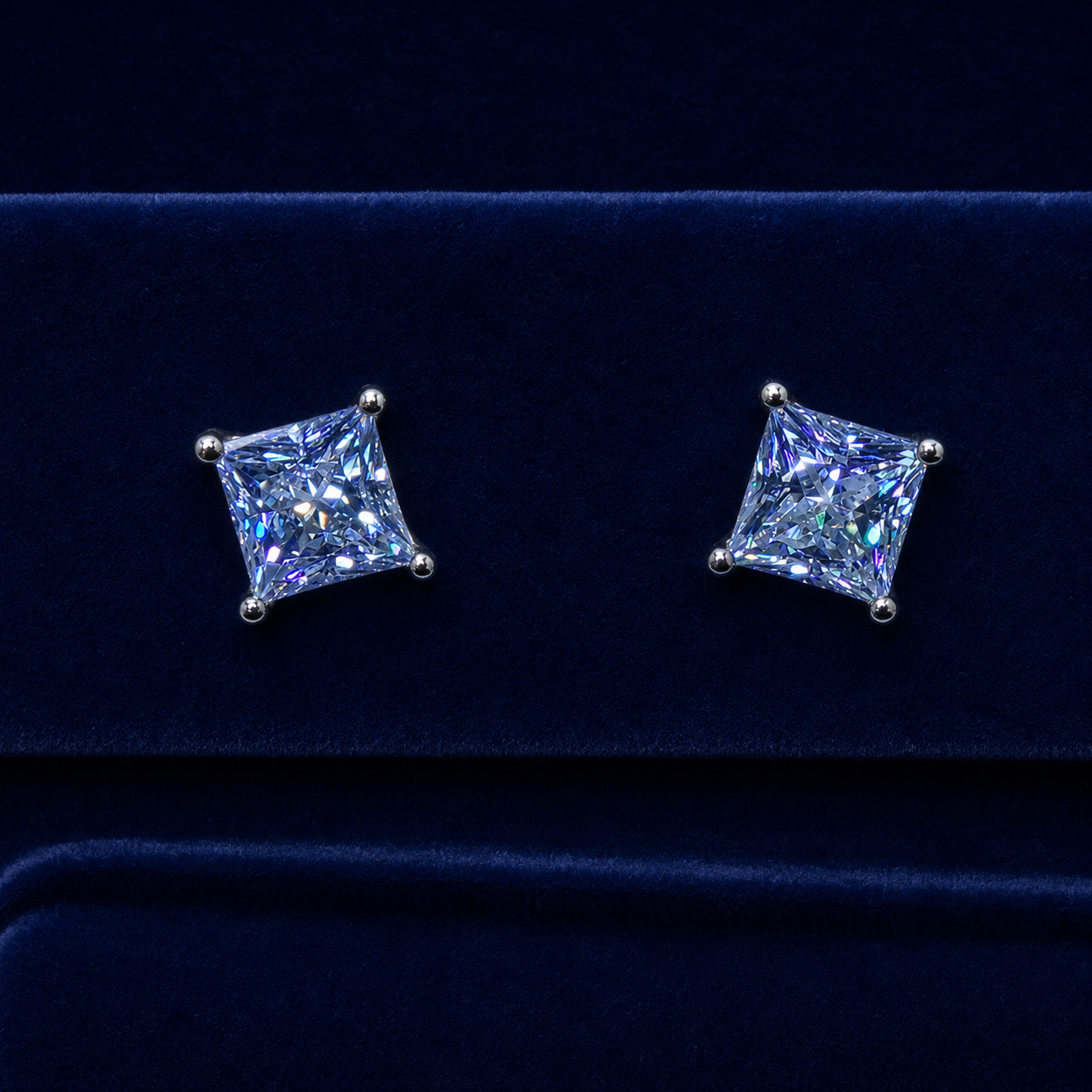 Large Princess-Cut Solitaire Stud Earrings By Shaped Jewelers