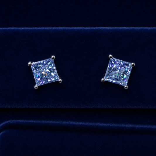 Large Princess-Cut Solitaire Stud Earrings By Shaped Jewelers