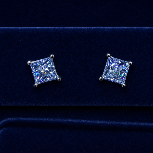Large Princess-Cut Solitaire Stud Earrings By Shaped Jewelers