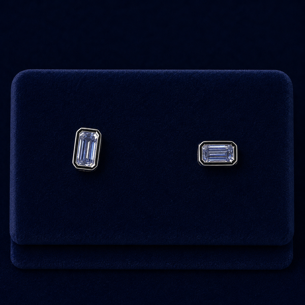 Medium Emerald-Cut Bezel Stud Earrings By Shaped Jewelers