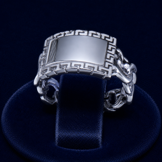 Chino Link Greek-Key Signet Ring