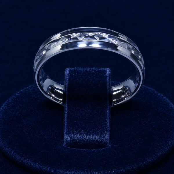 Diamond-Cut X-Pattern Band Ring By Shaped Jewelers