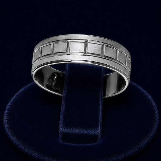 Brushed Block-Pattern Band Ring