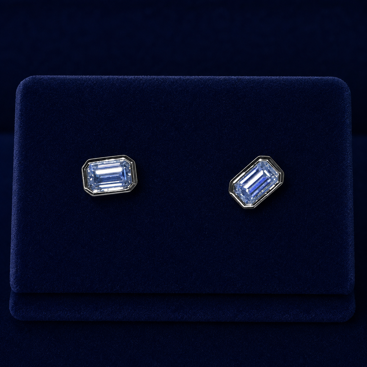 Large Emerald-Cut Bezel Stud Earrings By Shaped Jewelers
