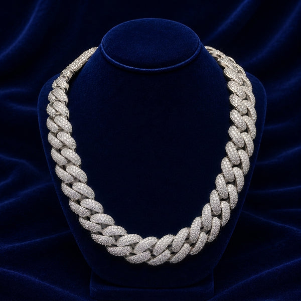 22mm Iced-Out Miami Cuban Link — 22", Honeycomb Prong-Set VVS Moissanite By Shaped Jewelers