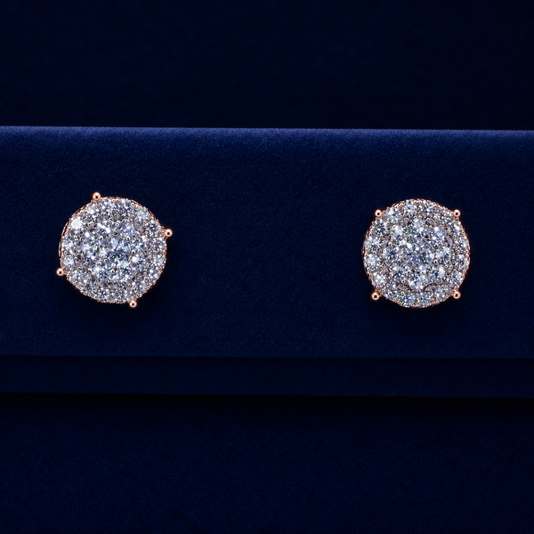 3D Two-Layer Round Cluster Stud Earrings