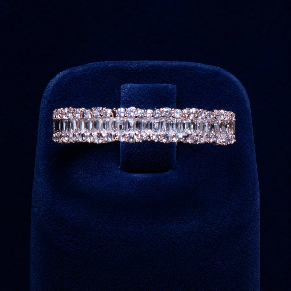 3 CT Baguette & Round-Cut VVS Moissanite Diamond Band Ring By Shaped Jewelers