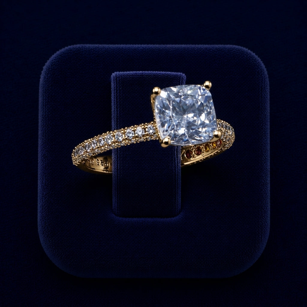 3 CT Cushion-Cut VVS Moissanite Diamond Pavé Engagement Ring By Shaped Jewelers